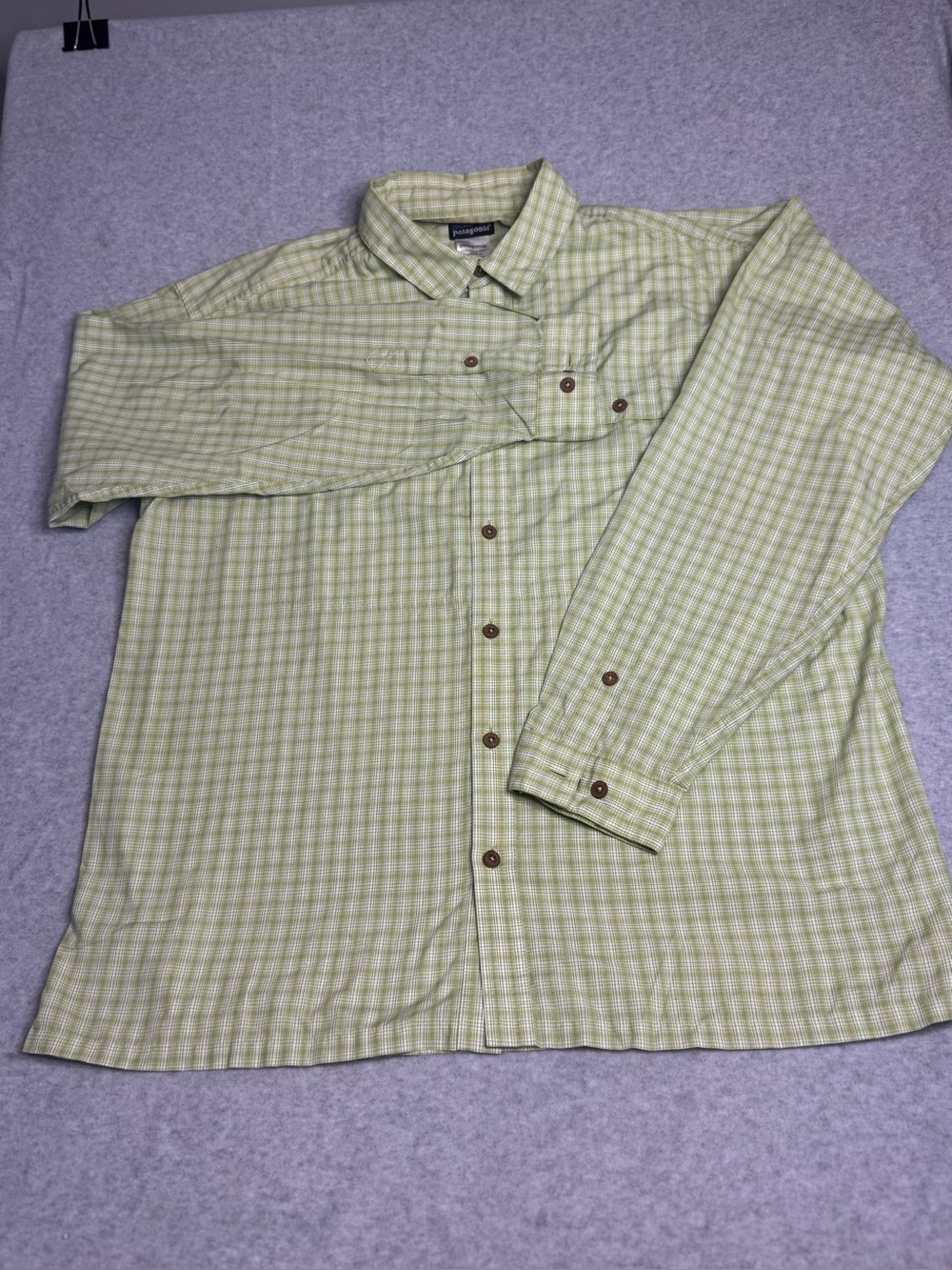 Patagonia Island Hopper Long Sleeve Light Green Checkered Men Fishing Shirt XL